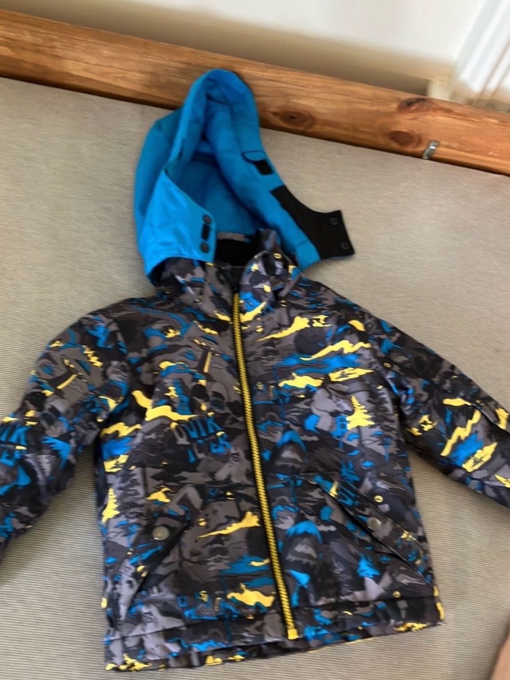 Quiksilver Blue, Yellow & Gray Kids Puffer Jacket with Hood